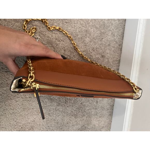 India Hicks Bridle Suede Leather Shoulder Crossbody Bag Gold Chain Brown NWOT - Picture 10 of 14